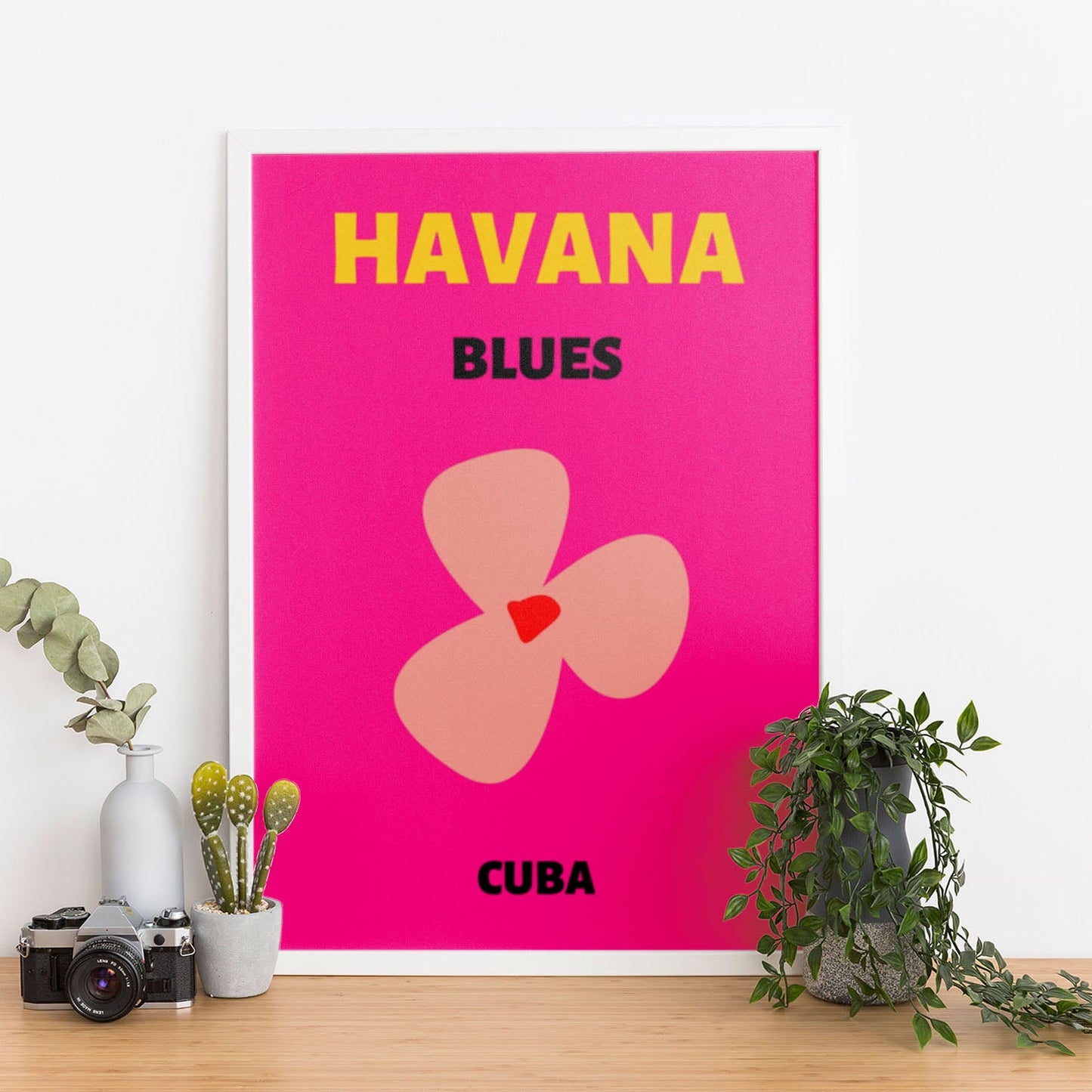 Wes Co Gallery Poster Havana Blues Pink Cuba Colorful Travel 12 x 16" Home Goods - Travel Illustrations Edge to edge Art Print