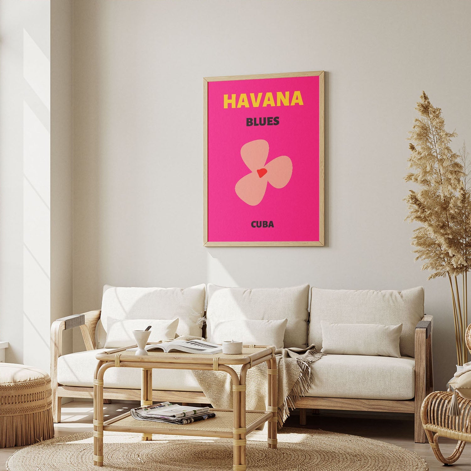 Wes Co Gallery Poster Havana Blues Pink Cuba Colorful Travel 12 x 16" Home Goods - Travel Illustrations Edge to edge Art Print