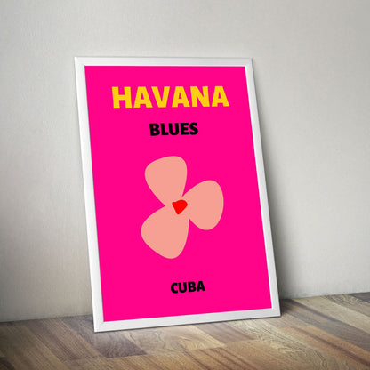 Wes Co Gallery Poster Havana Blues Pink Cuba Colorful Travel 16 x 20" Home Goods - Travel Illustrations Edge to edge Art Print