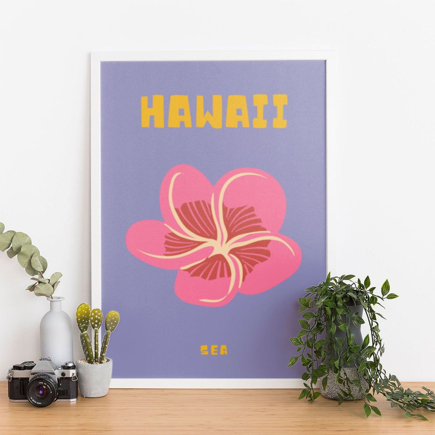 Wes Co Gallery Poster Hawaii Purple Sea Colorful Travel 12 x 16" Home Goods - Travel Illustrations Edge to edge Art Print