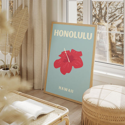 Wes Co Gallery Poster Honolulu Hawaii Colorful Travel 11 x 17" Home Goods - Travel Illustrations Edge to edge Art Print