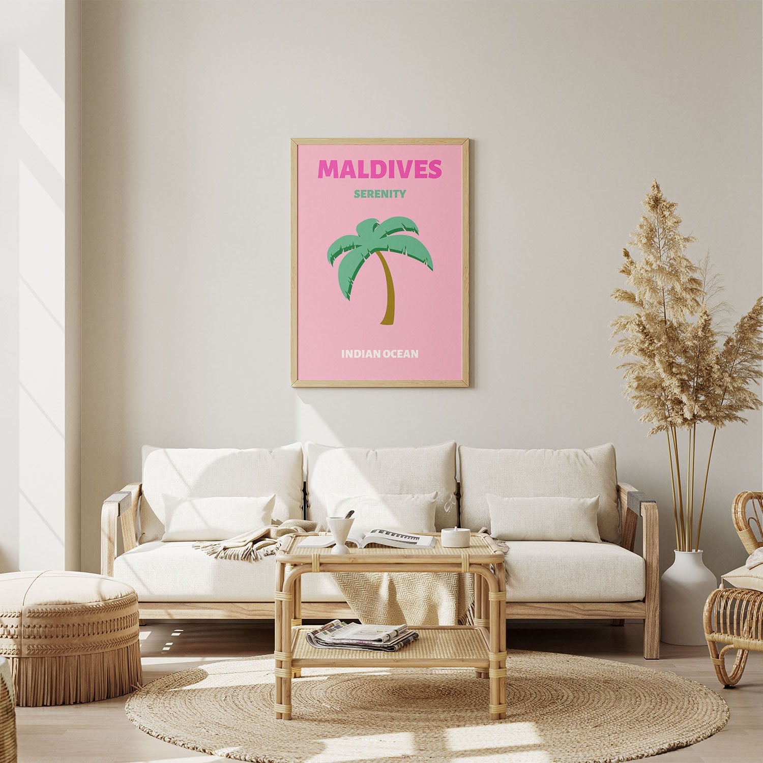 Wes Co Gallery Poster Maldives Pink Colorful Travel 8 x 10" Home Goods - Travel Illustrations Edge to edge Art Print