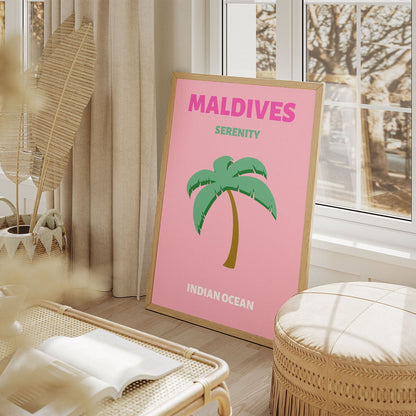 Wes Co Gallery Poster Maldives Pink Colorful Travel 11 x 17" Home Goods - Travel Illustrations Edge to edge Art Print