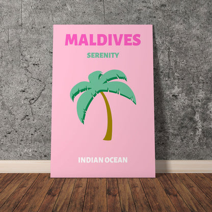 Wes Co Gallery Poster Maldives Pink Colorful Travel 11 x 17" Home Goods - Travel Illustrations Edge to edge Art Print