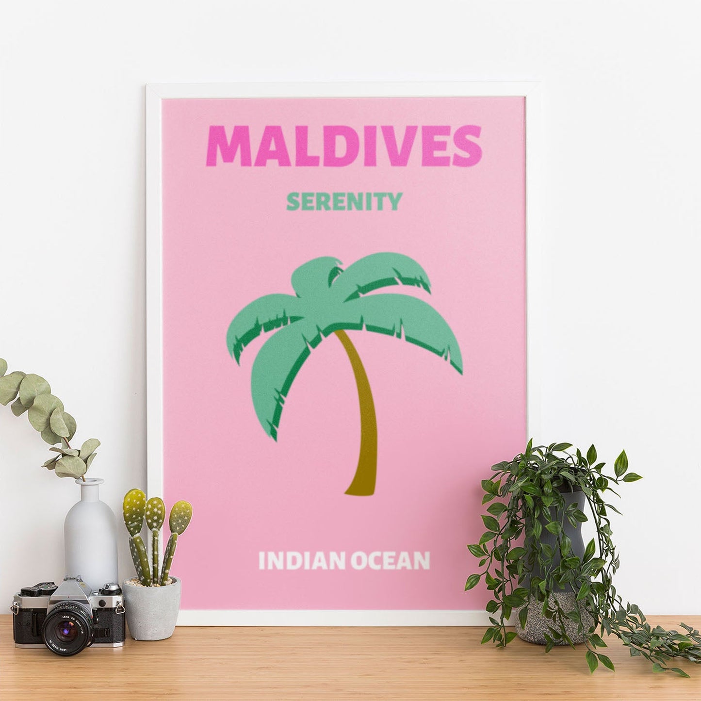 Wes Co Gallery Poster Maldives Pink Colorful Travel 12 x 16" Home Goods - Travel Illustrations Edge to edge Art Print