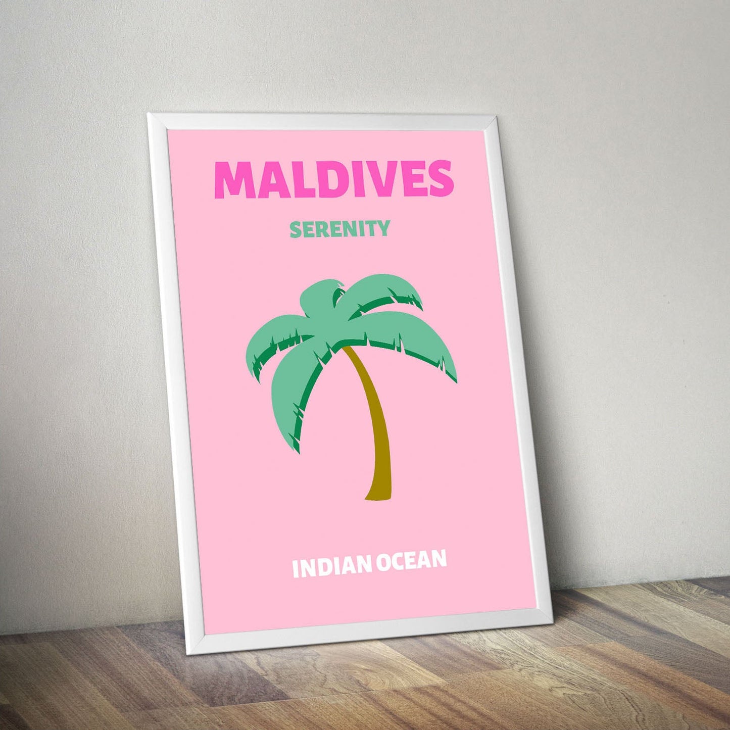 Wes Co Gallery Poster Maldives Pink Colorful Travel 16 x 20" Home Goods - Travel Illustrations Edge to edge Art Print