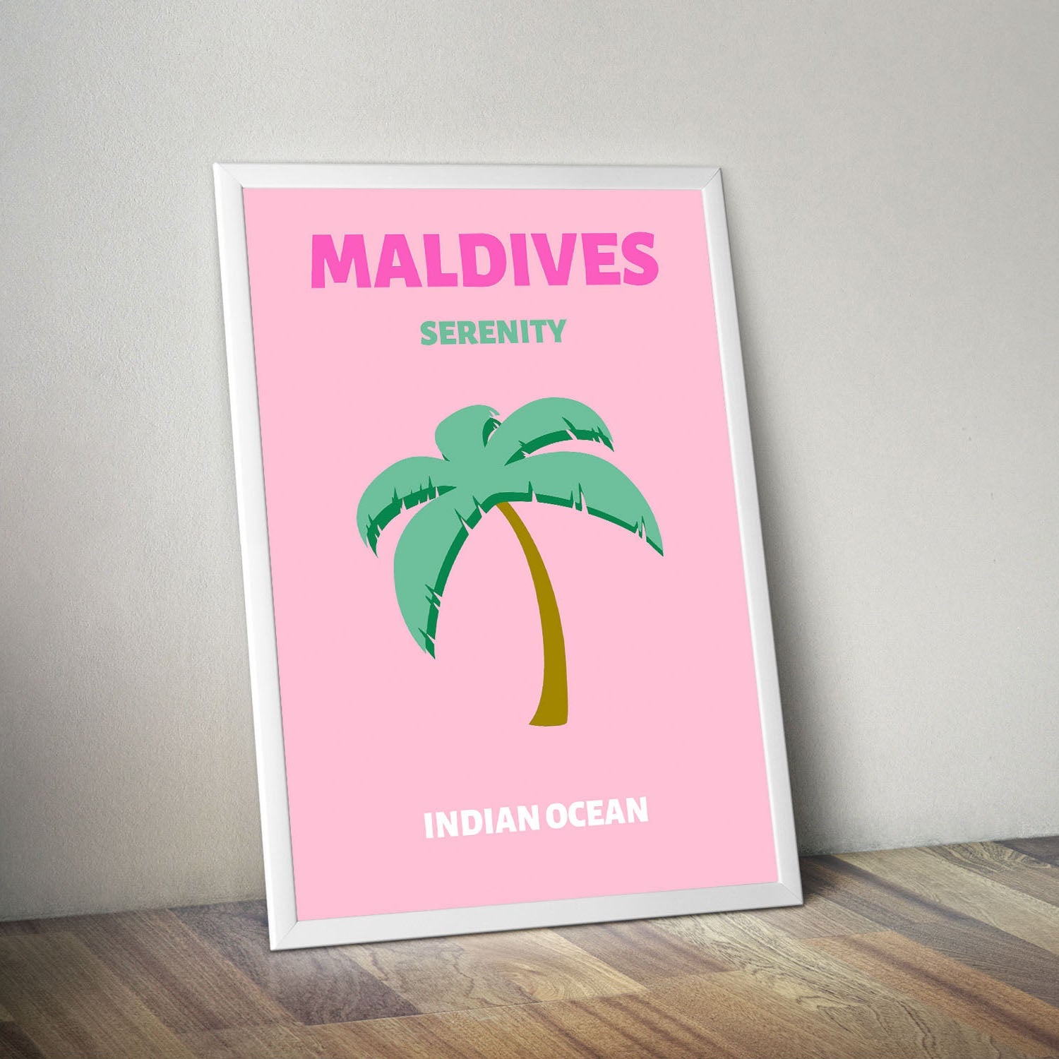 Wes Co Gallery Poster Maldives Pink Colorful Travel 16 x 20" Home Goods - Travel Illustrations Edge to edge Art Print