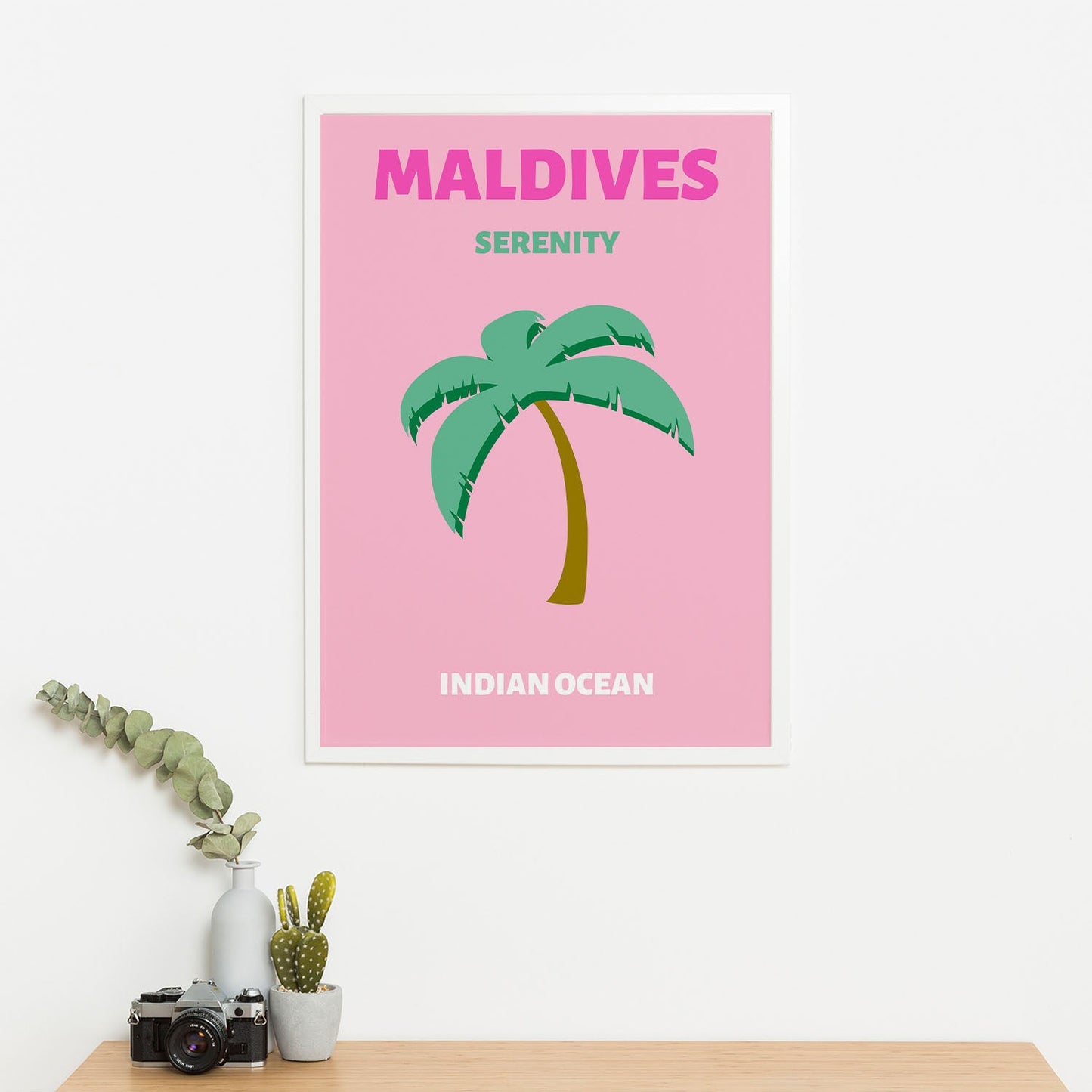 Wes Co Gallery Poster Maldives Pink Colorful Travel 16 x 20" Home Goods - Travel Illustrations Edge to edge Art Print