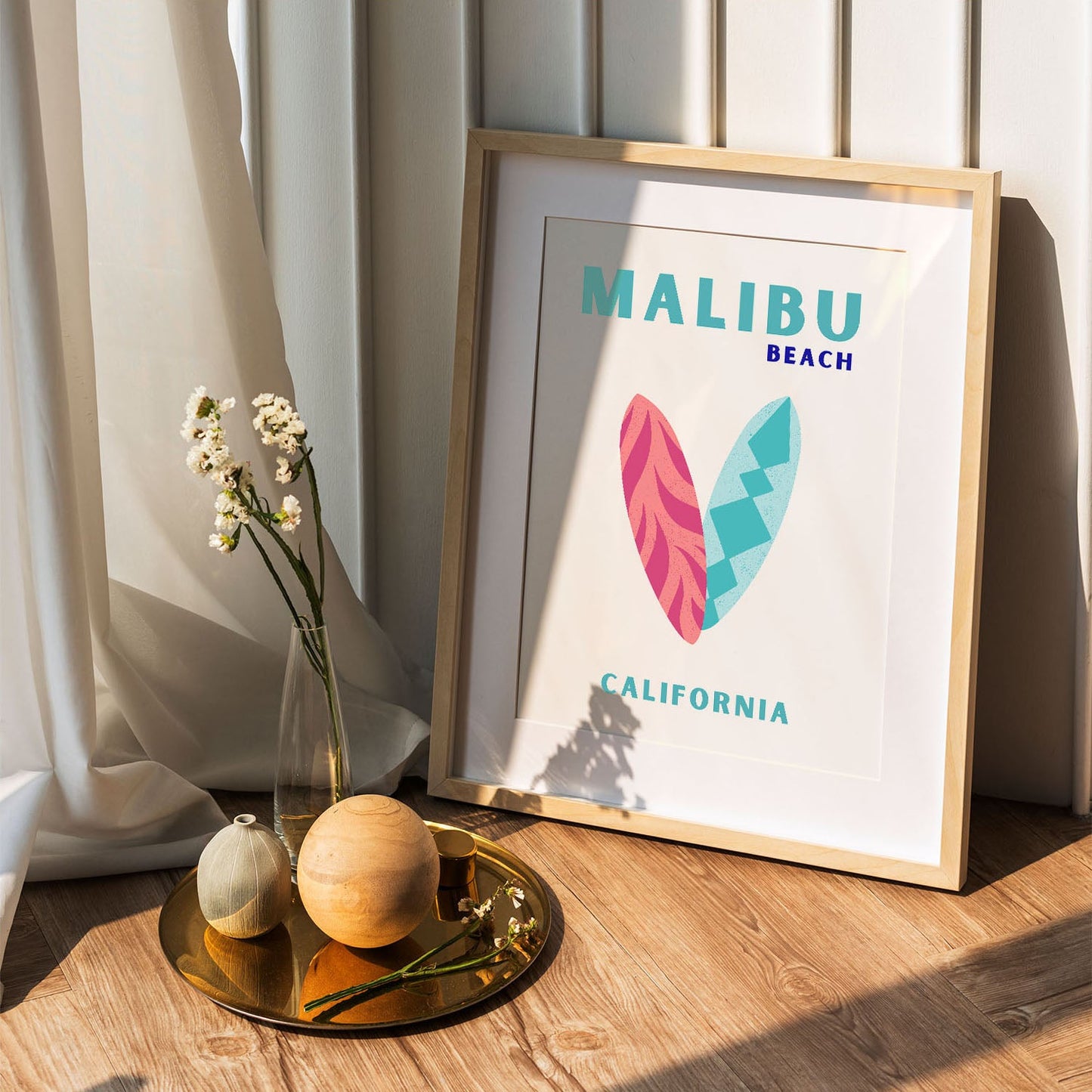 Wes Co Gallery Poster Malibu Beach California Colorful Travel 5 x 7" Home Goods - Travel Illustrations Edge to edge Art Print