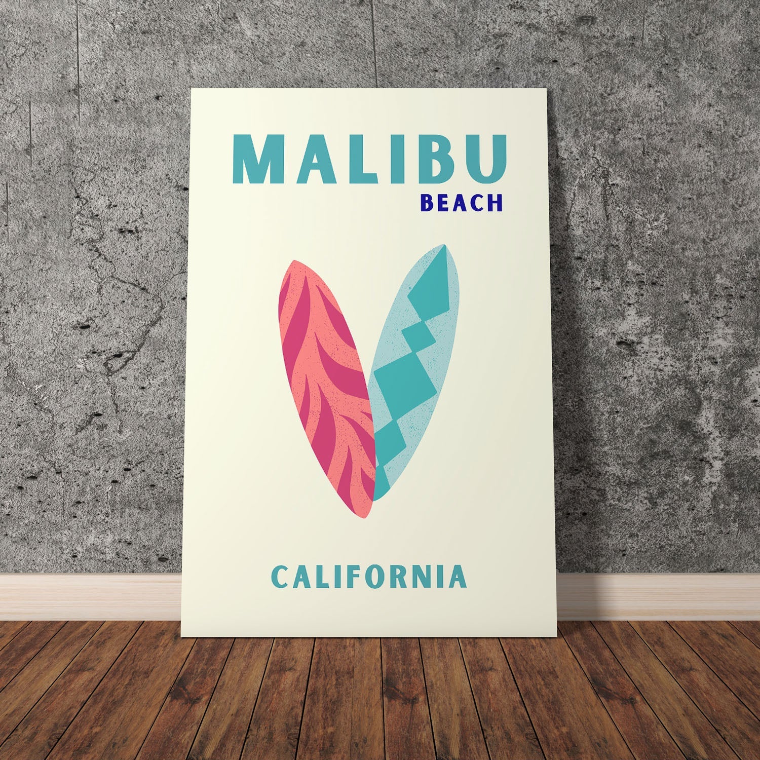 Wes Co Gallery Poster Malibu Beach California Colorful Travel 11 x 17" Home Goods - Travel Illustrations Edge to edge Art Print