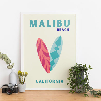 Wes Co Gallery Poster Malibu Beach California Colorful Travel 12 x 16" Home Goods - Travel Illustrations Edge to edge Art Print