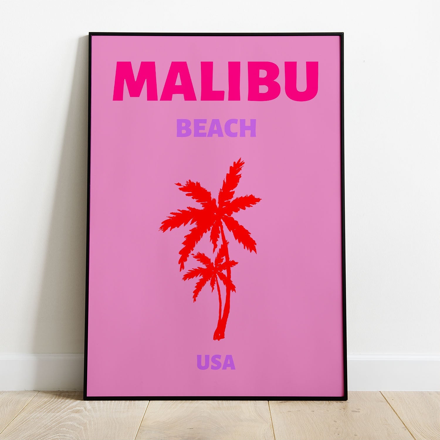 Wes Co Gallery Poster Malibu Beach USA Colorful Travel 8 x 10" Home Goods - Travel Illustrations Edge to edge Art Print