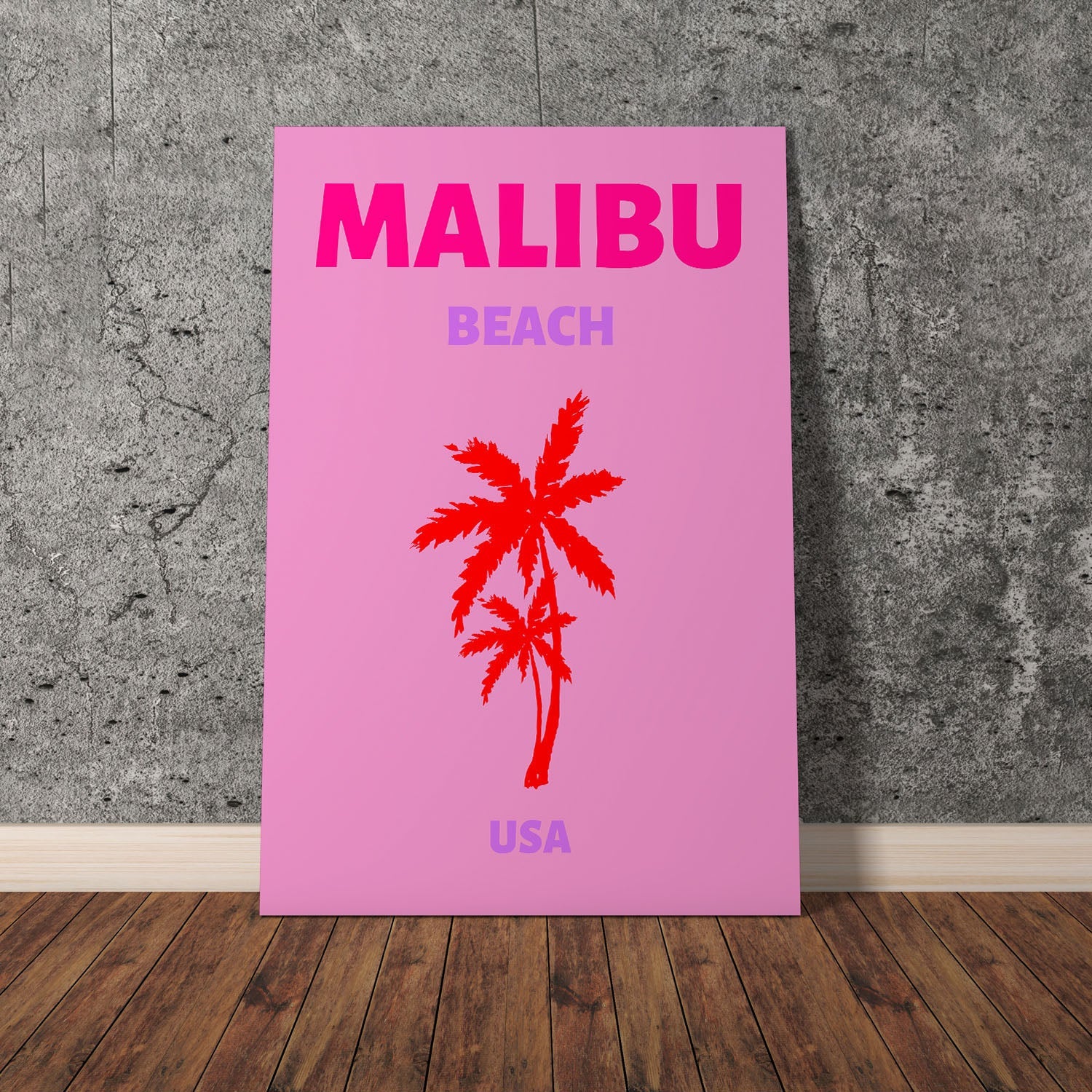 Wes Co Gallery Poster Malibu Beach USA Colorful Travel 11 x 17" Home Goods - Travel Illustrations Edge to edge Art Print