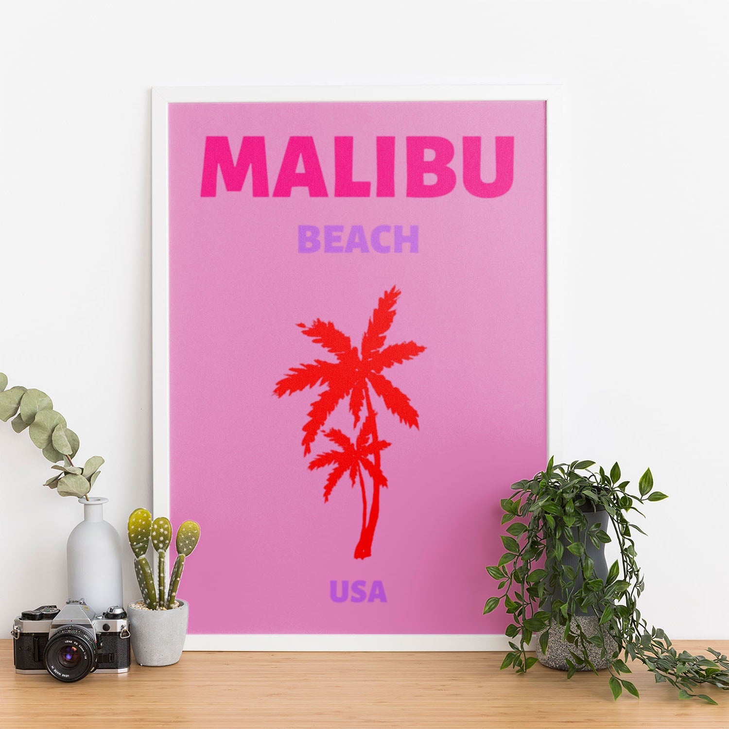 Wes Co Gallery Poster Malibu Beach USA Colorful Travel 12 x 16" Home Goods - Travel Illustrations Edge to edge Art Print