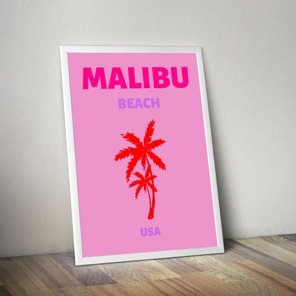 Wes Co Gallery Poster Malibu Beach USA Colorful Travel 16 x 20" Home Goods - Travel Illustrations Edge to edge Art Print