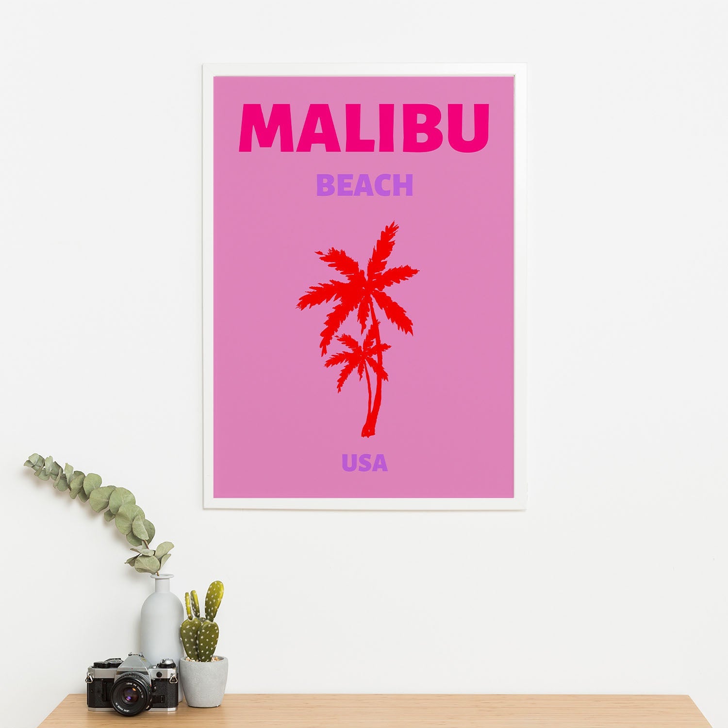 Wes Co Gallery Poster Malibu Beach USA Colorful Travel 16 x 20" Home Goods - Travel Illustrations Edge to edge Art Print