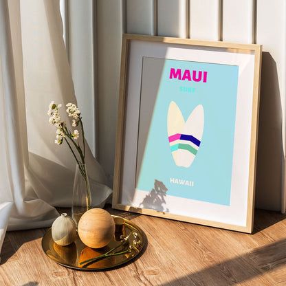 Wes Co Gallery Poster Maui Surf Hawaii Colorful Travel 5 x 7" Home Goods - Travel Illustrations Edge to edge Art Print