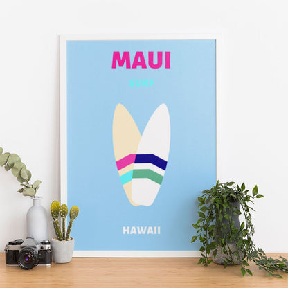 Wes Co Gallery Poster Maui Surf Hawaii Colorful Travel 12 x 16" Home Goods - Travel Illustrations Edge to edge Art Print