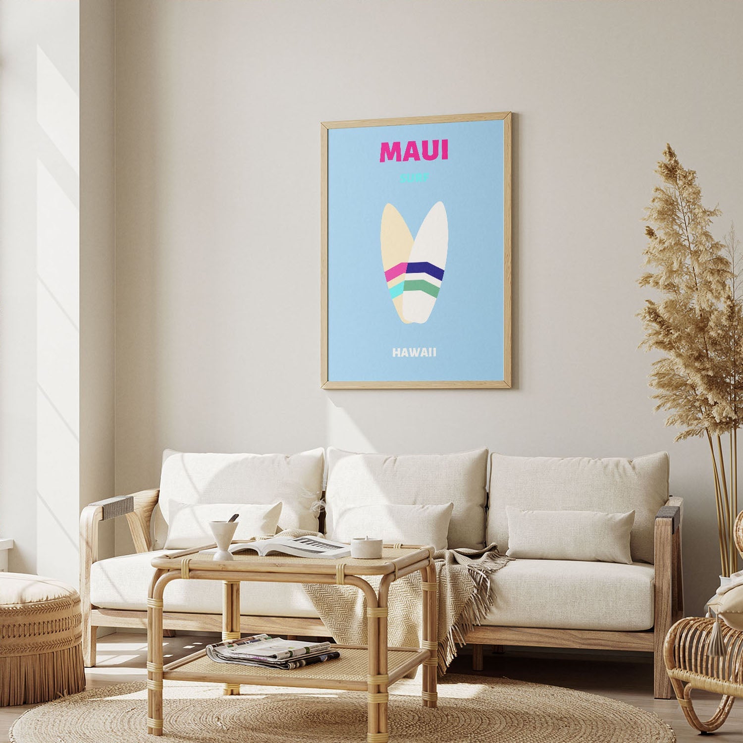 Wes Co Gallery Poster Maui Surf Hawaii Colorful Travel 12 x 16" Home Goods - Travel Illustrations Edge to edge Art Print