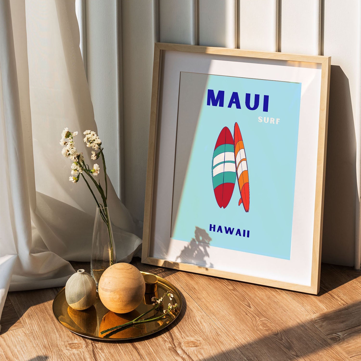 Wes Co Gallery Poster Maui Surfboard Hawaii Colorful Travel 5 x 7" Home Goods - Travel Illustrations Edge to edge Art Print