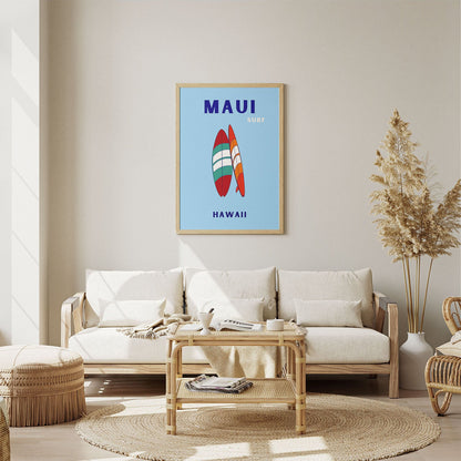 Wes Co Gallery Poster Maui Surfboard Hawaii Colorful Travel 8 x 10" Home Goods - Travel Illustrations Edge to edge Art Print