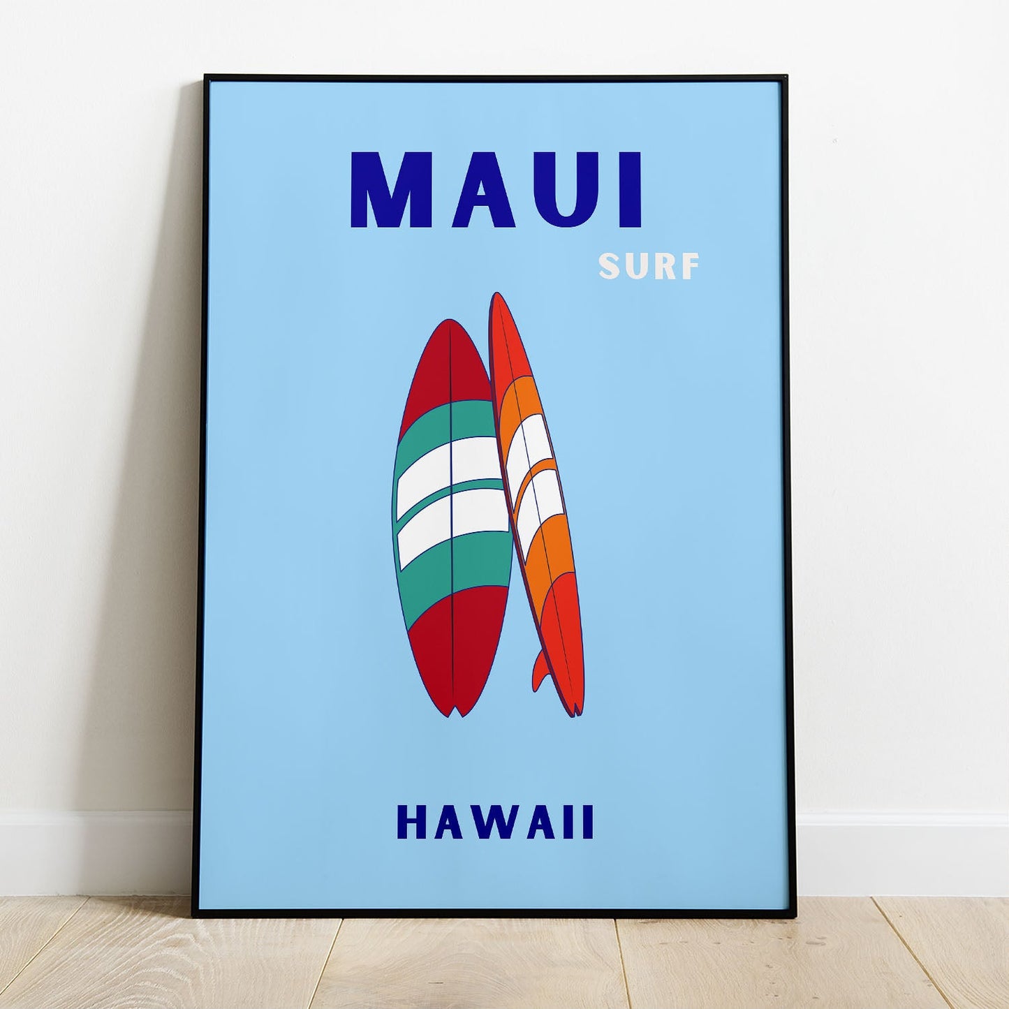 Wes Co Gallery Poster Maui Surfboard Hawaii Colorful Travel 8 x 10" Home Goods - Travel Illustrations Edge to edge Art Print