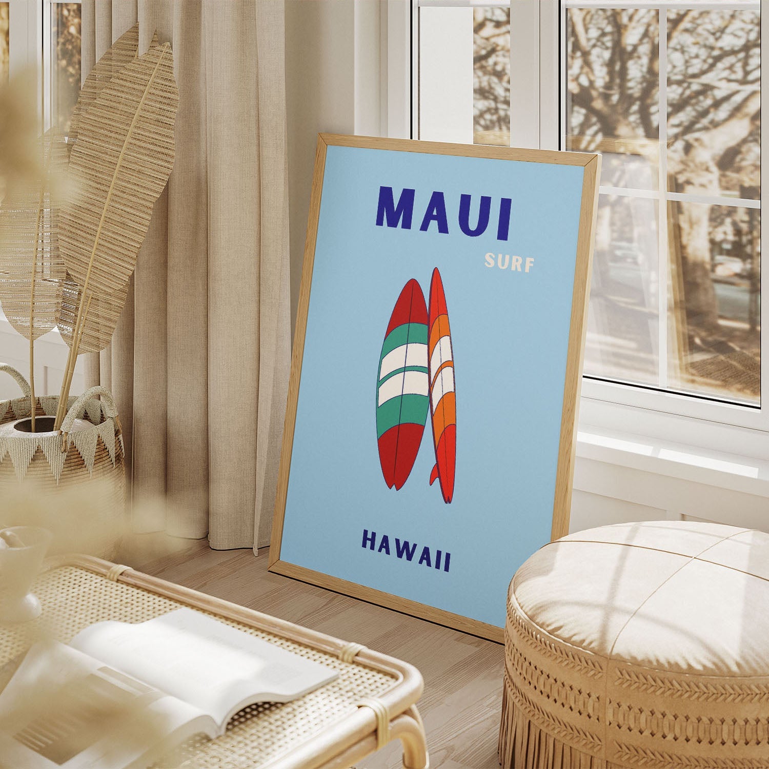 Wes Co Gallery Poster Maui Surfboard Hawaii Colorful Travel 11 x 17" Home Goods - Travel Illustrations Edge to edge Art Print