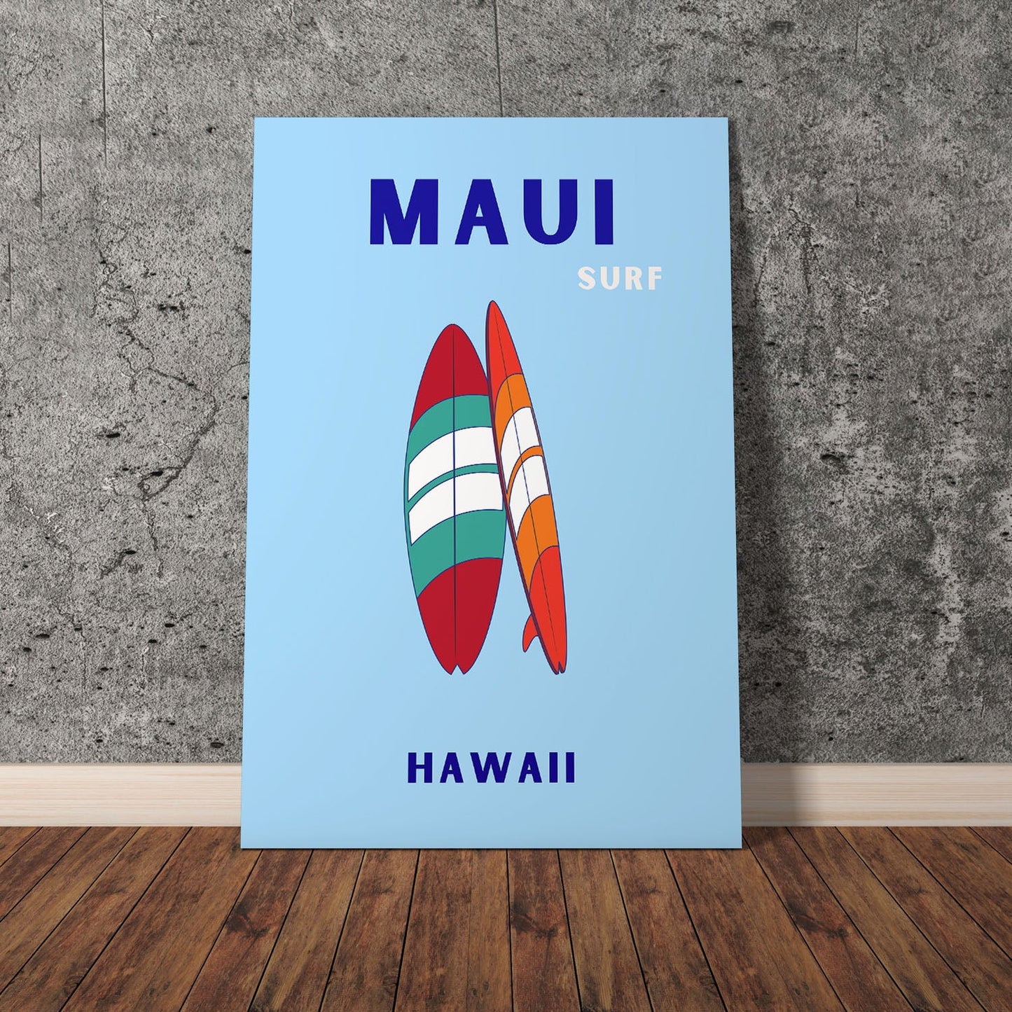 Wes Co Gallery Poster Maui Surfboard Hawaii Colorful Travel 11 x 17" Home Goods - Travel Illustrations Edge to edge Art Print