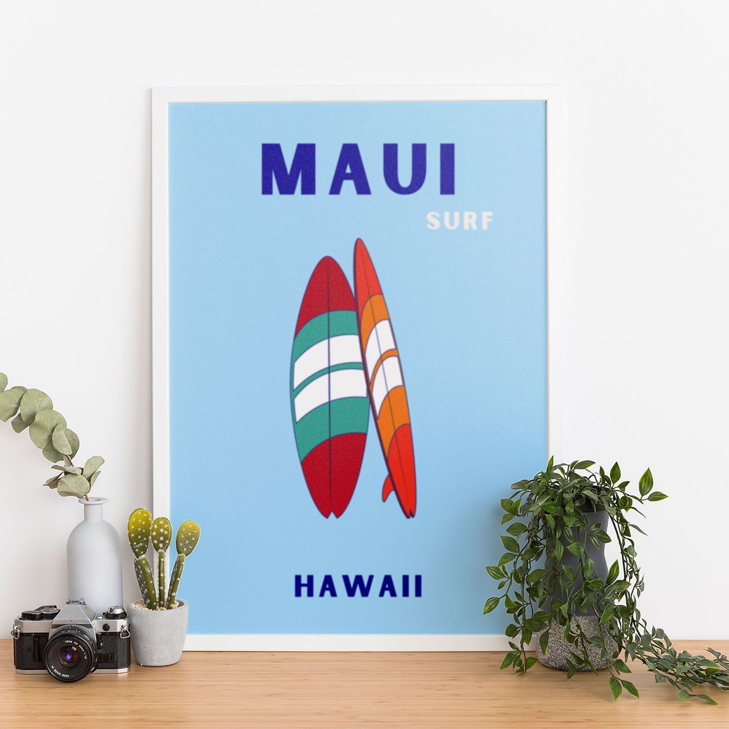 Wes Co Gallery Poster Maui Surfboard Hawaii Colorful Travel 12 x 16" Home Goods - Travel Illustrations Edge to edge Art Print