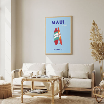 Wes Co Gallery Poster Maui Surfboard Hawaii Colorful Travel 12 x 16" Home Goods - Travel Illustrations Edge to edge Art Print