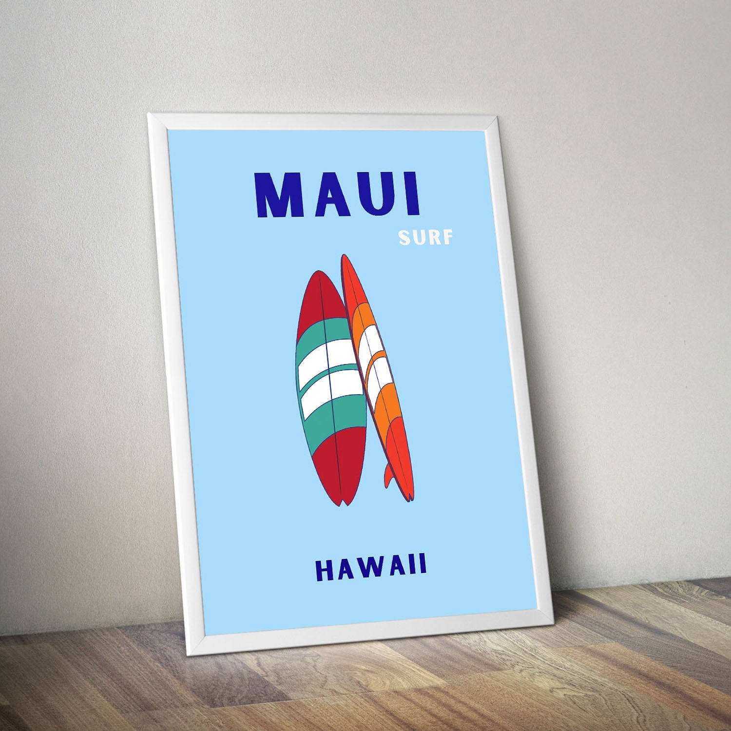 Wes Co Gallery Poster Maui Surfboard Hawaii Colorful Travel 16 x 20" Home Goods - Travel Illustrations Edge to edge Art Print