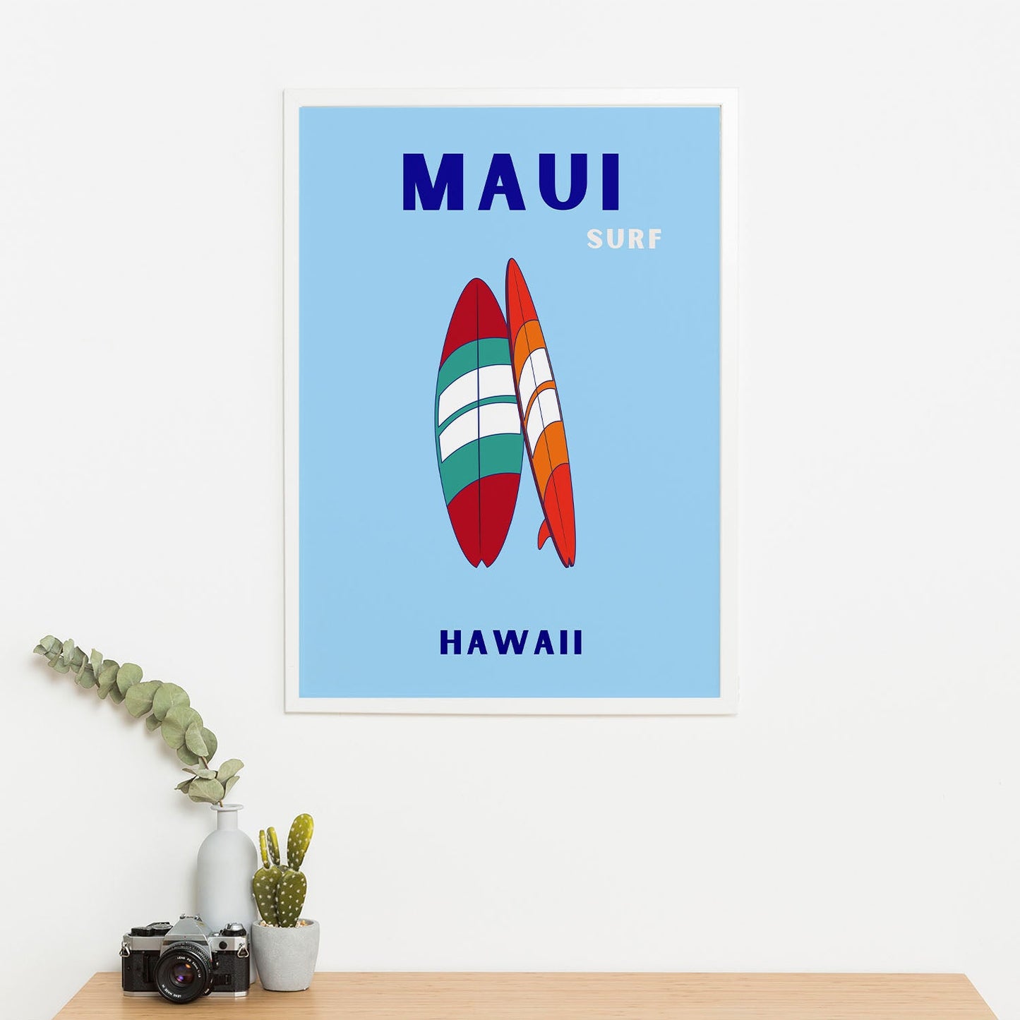 Wes Co Gallery Poster Maui Surfboard Hawaii Colorful Travel 16 x 20" Home Goods - Travel Illustrations Edge to edge Art Print