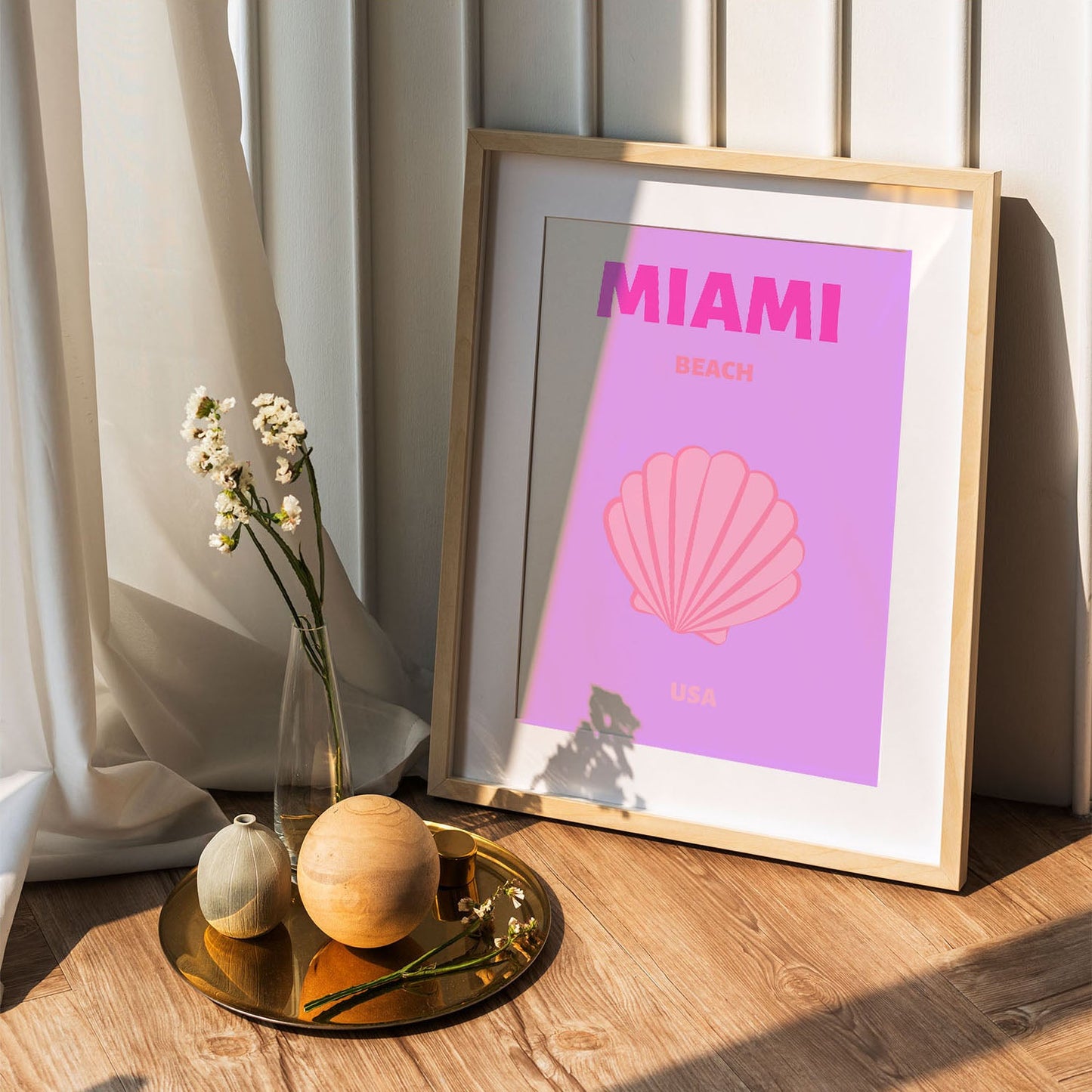 Wes Co Gallery Poster Miami Beach Pink USA Colorful Travel 5 x 7" Home Goods - Travel Illustrations Edge to edge Art Print