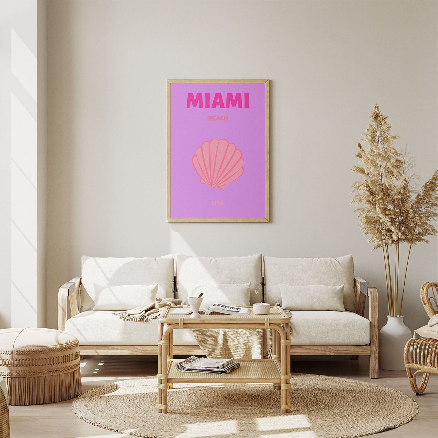 Wes Co Gallery Poster Miami Beach Pink USA Colorful Travel 8 x 10" Home Goods - Travel Illustrations Edge to edge Art Print