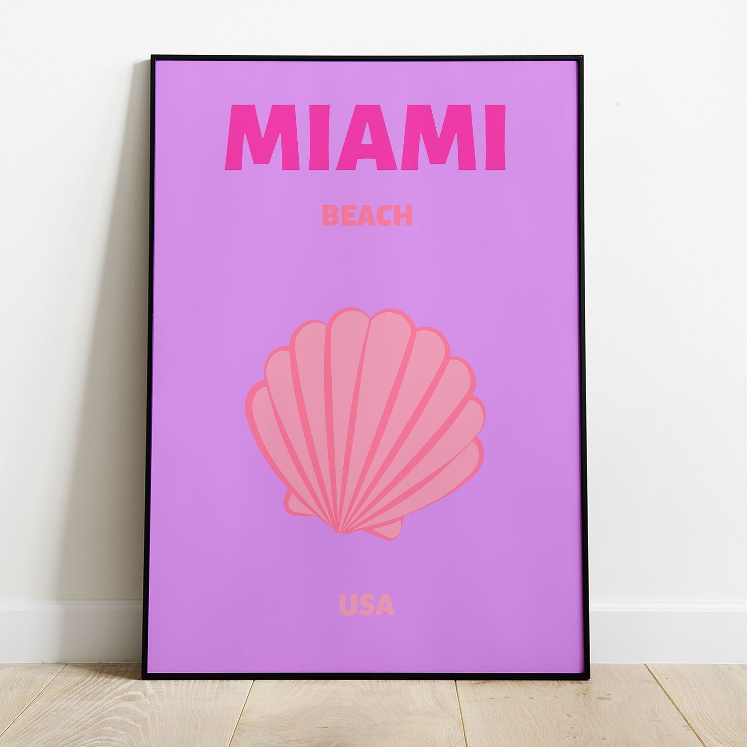 Wes Co Gallery Poster Miami Beach Pink USA Colorful Travel 8 x 10" Home Goods - Travel Illustrations Edge to edge Art Print