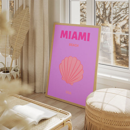 Wes Co Gallery Poster Miami Beach Pink USA Colorful Travel 11 x 17" Home Goods - Travel Illustrations Edge to edge Art Print