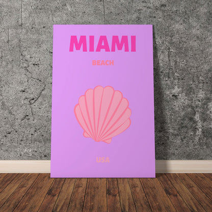 Wes Co Gallery Poster Miami Beach Pink USA Colorful Travel 11 x 17" Home Goods - Travel Illustrations Edge to edge Art Print