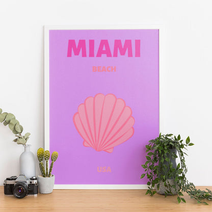 Wes Co Gallery Poster Miami Beach Pink USA Colorful Travel 12 x 16" Home Goods - Travel Illustrations Edge to edge Art Print