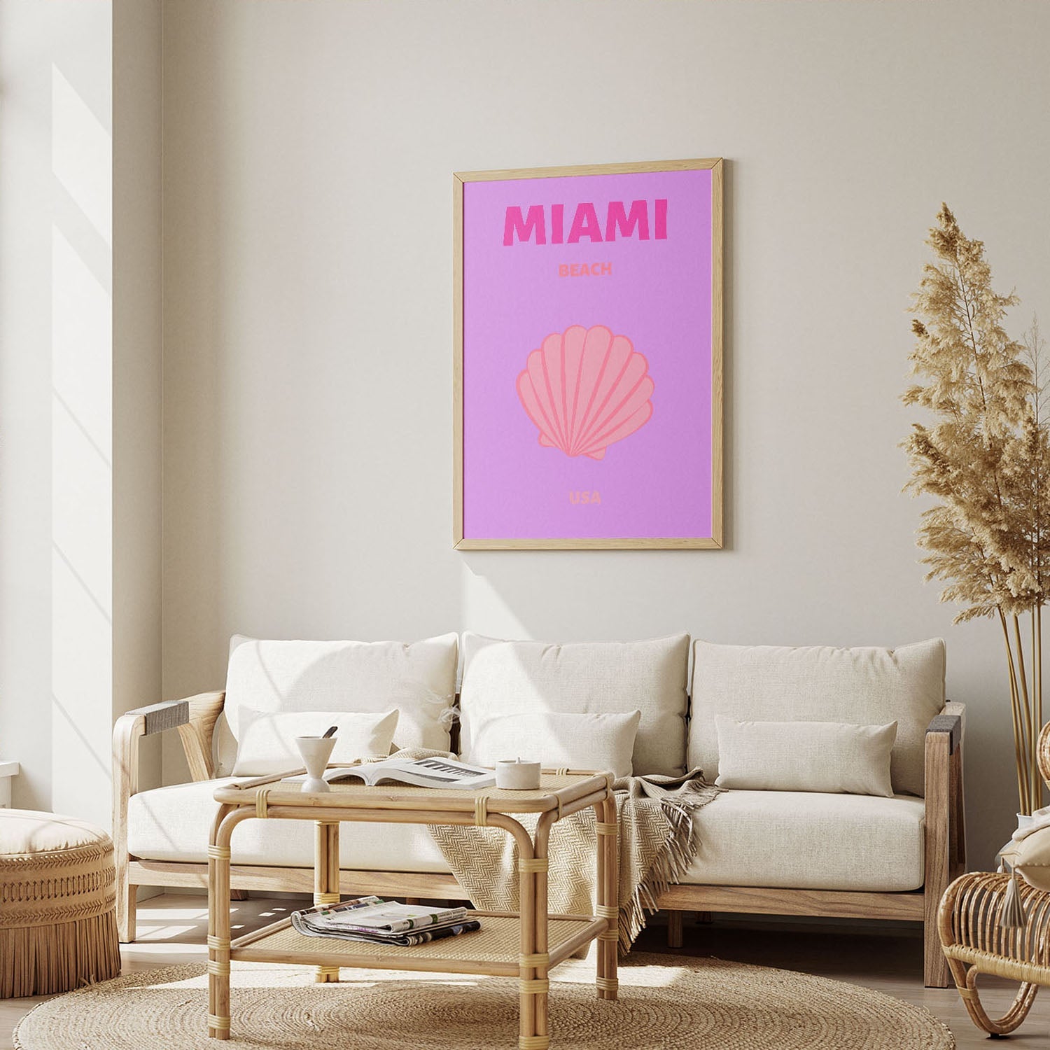 Wes Co Gallery Poster Miami Beach Pink USA Colorful Travel 12 x 16" Home Goods - Travel Illustrations Edge to edge Art Print