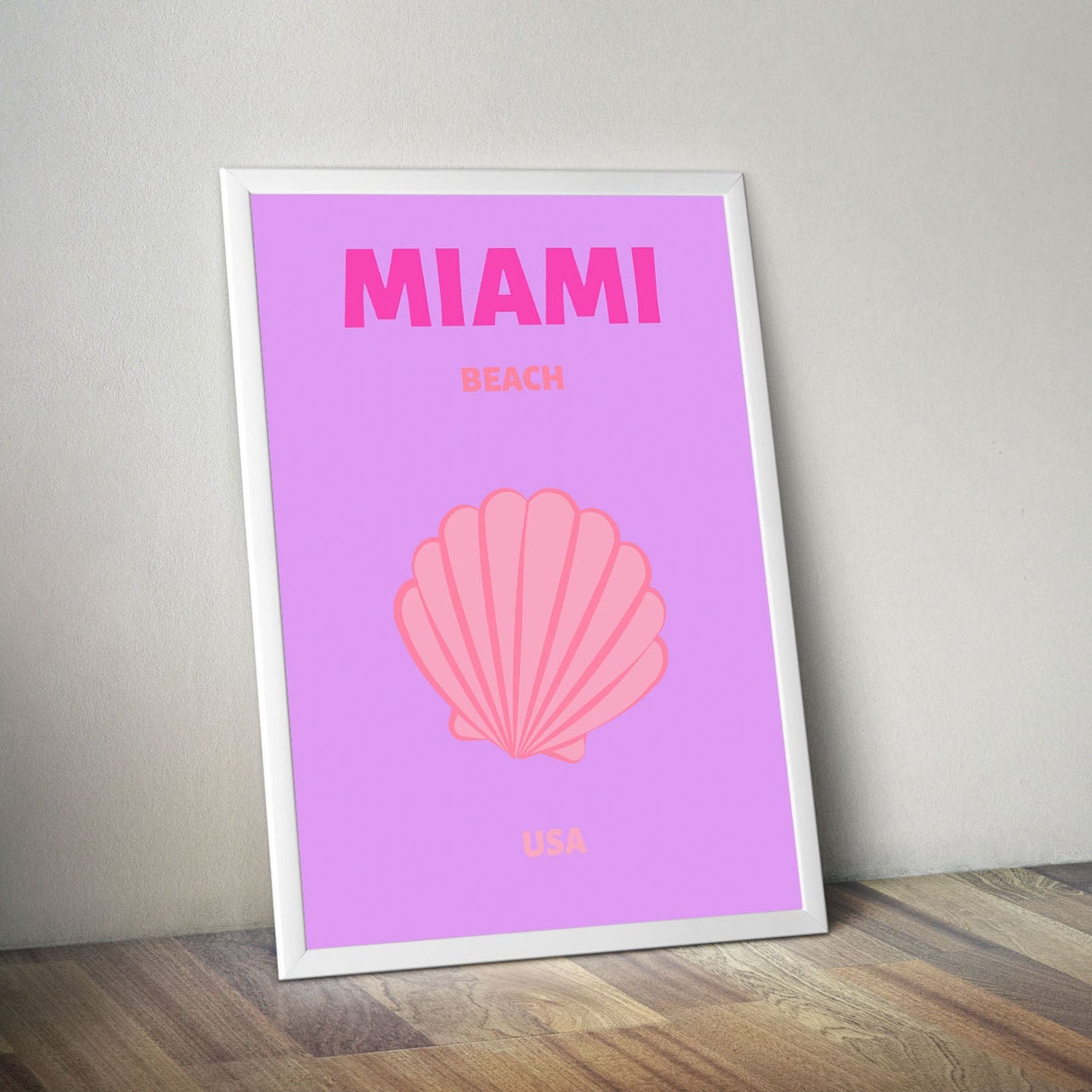 Wes Co Gallery Poster Miami Beach Pink USA Colorful Travel 16 x 20" Home Goods - Travel Illustrations Edge to edge Art Print