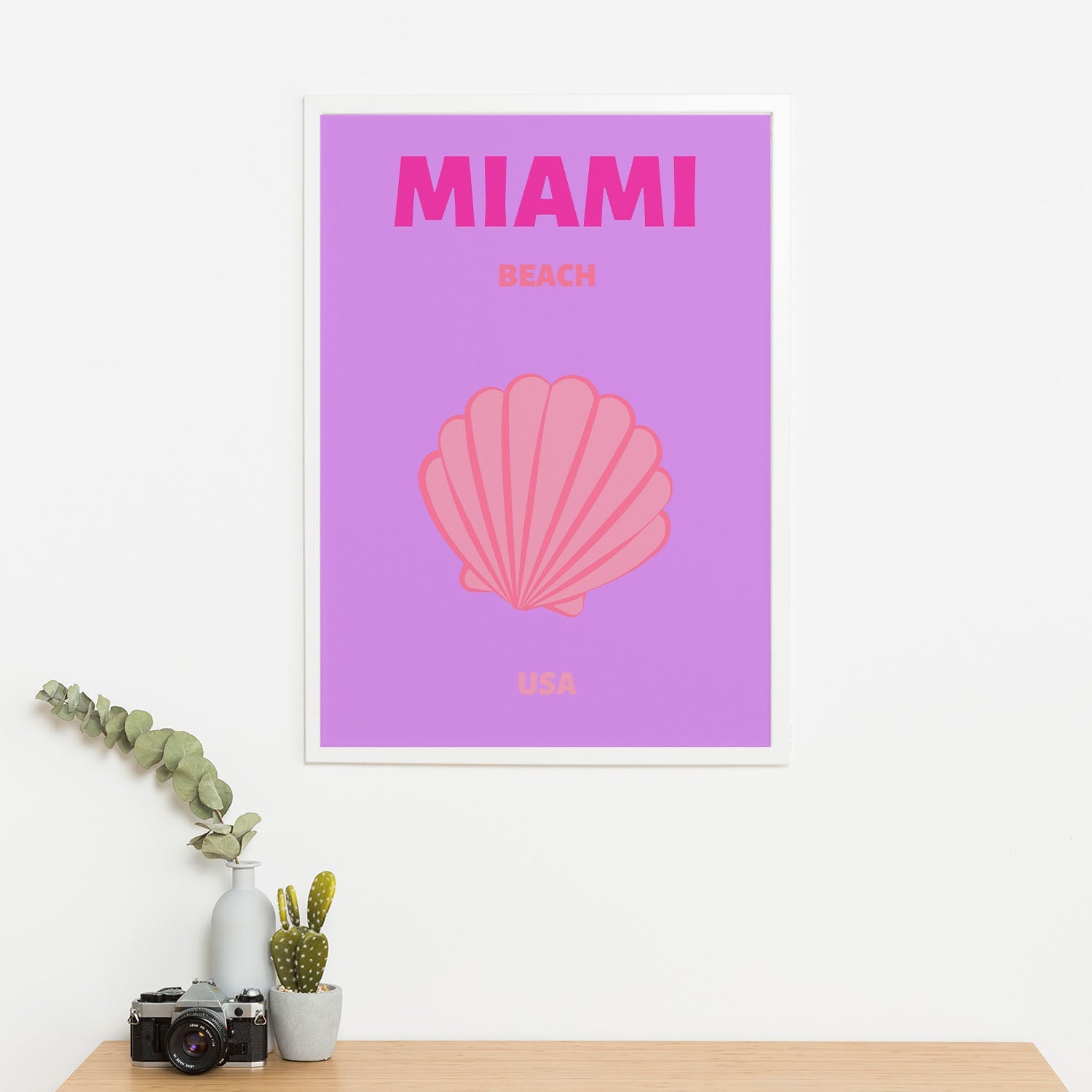 Wes Co Gallery Poster Miami Beach Pink USA Colorful Travel 16 x 20" Home Goods - Travel Illustrations Edge to edge Art Print