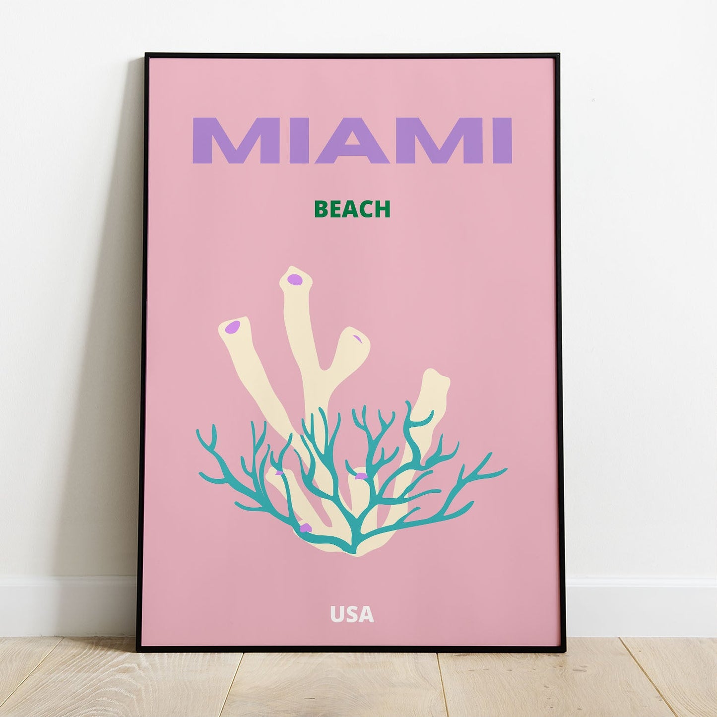 Wes Co Gallery Poster Miami Beach USA Colorful Travel 8 x 10" Home Goods - Travel Illustrations Edge to edge Art Print