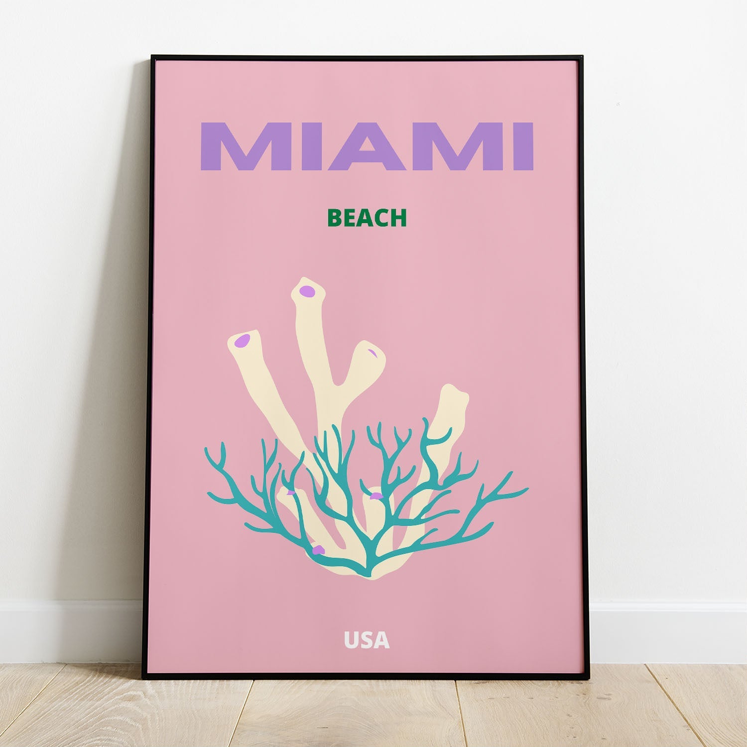 Wes Co Gallery Poster Miami Beach USA Colorful Travel 8 x 10" Home Goods - Travel Illustrations Edge to edge Art Print