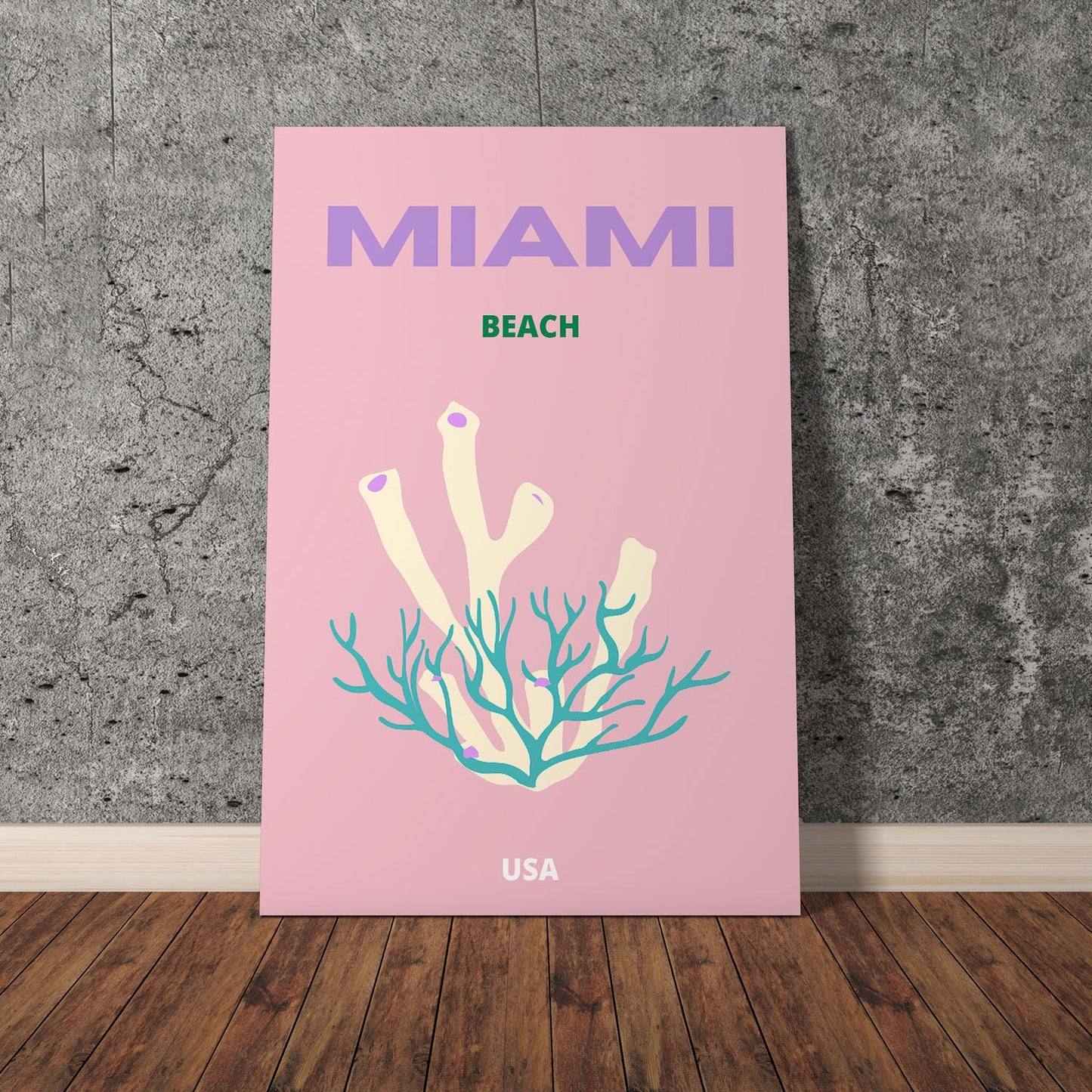 Wes Co Gallery Poster Miami Beach USA Colorful Travel 11 x 17" Home Goods - Travel Illustrations Edge to edge Art Print