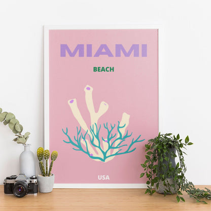 Wes Co Gallery Poster Miami Beach USA Colorful Travel 12 x 16" Home Goods - Travel Illustrations Edge to edge Art Print