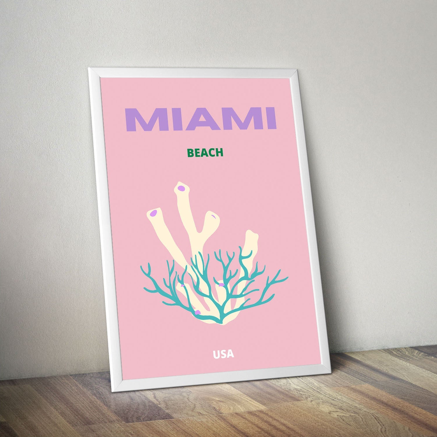 Wes Co Gallery Poster Miami Beach USA Colorful Travel 16 x 20" Home Goods - Travel Illustrations Edge to edge Art Print