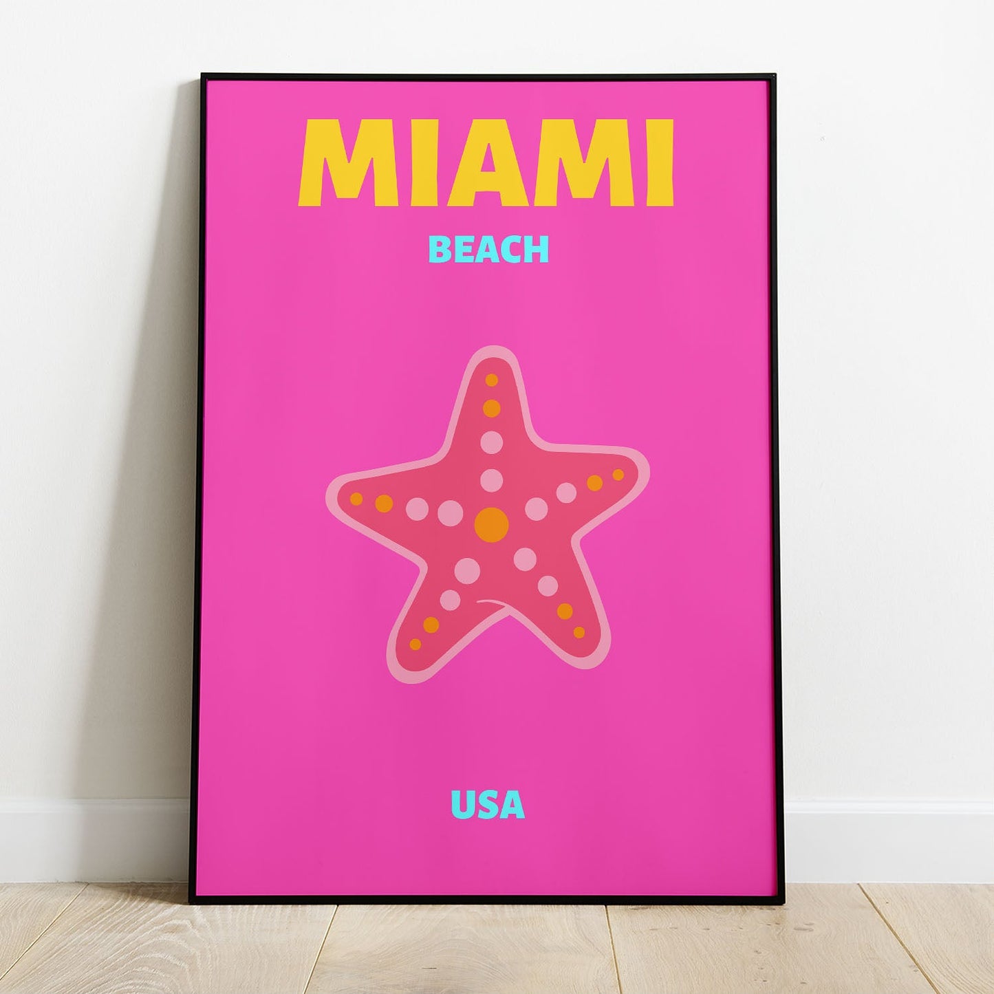 Wes Co Gallery Poster Miami Beach USA Pink Colorful Travel 8 x 10" Home Goods - Travel Illustrations Edge to edge Art Print