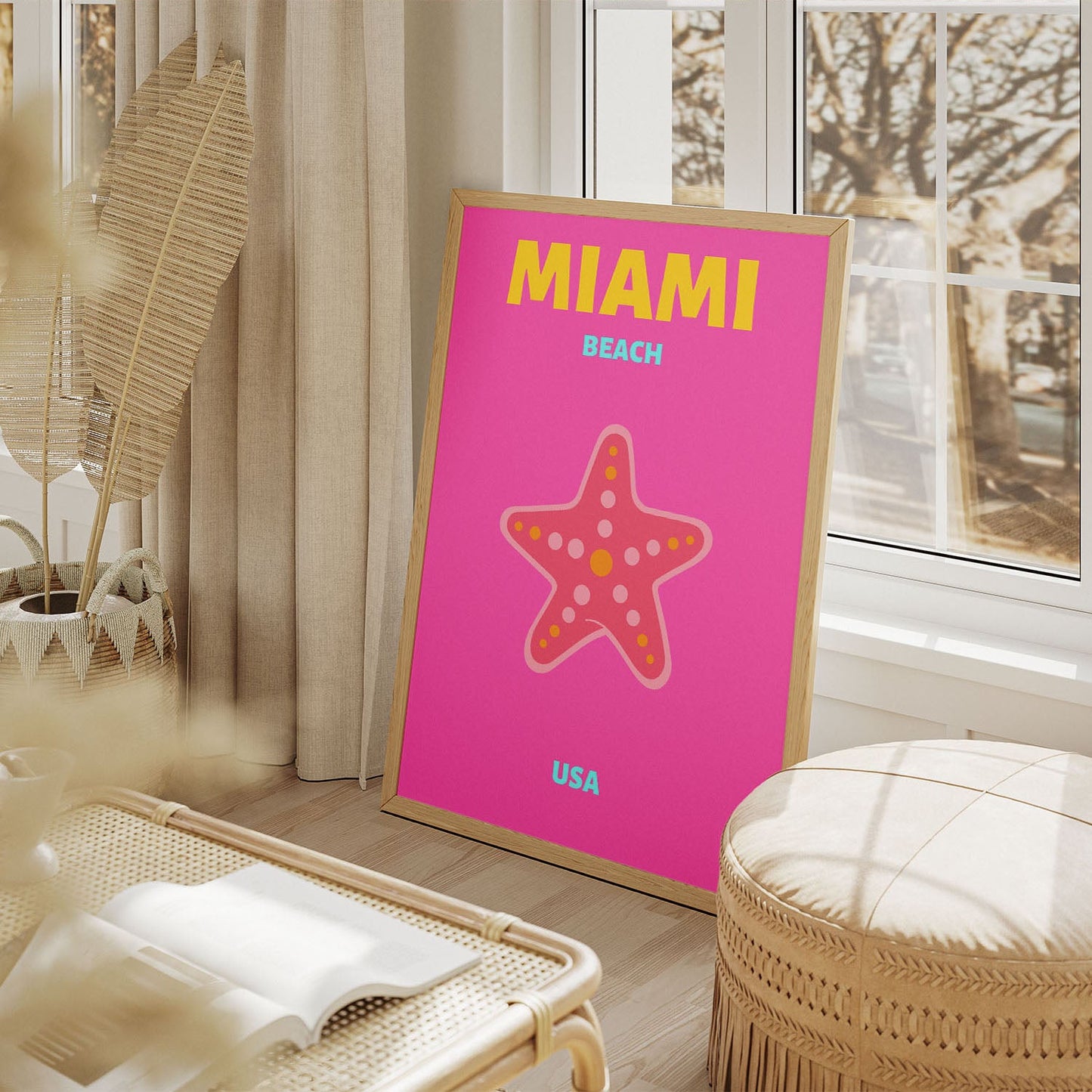 Wes Co Gallery Poster Miami Beach USA Pink Colorful Travel 11 x 17" Home Goods - Travel Illustrations Edge to edge Art Print