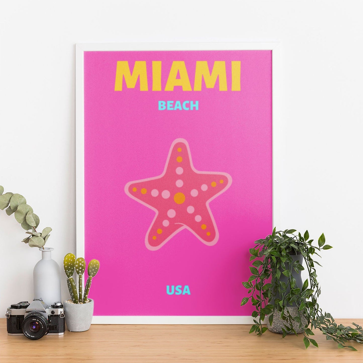 Wes Co Gallery Poster Miami Beach USA Pink Colorful Travel 12 x 16" Home Goods - Travel Illustrations Edge to edge Art Print