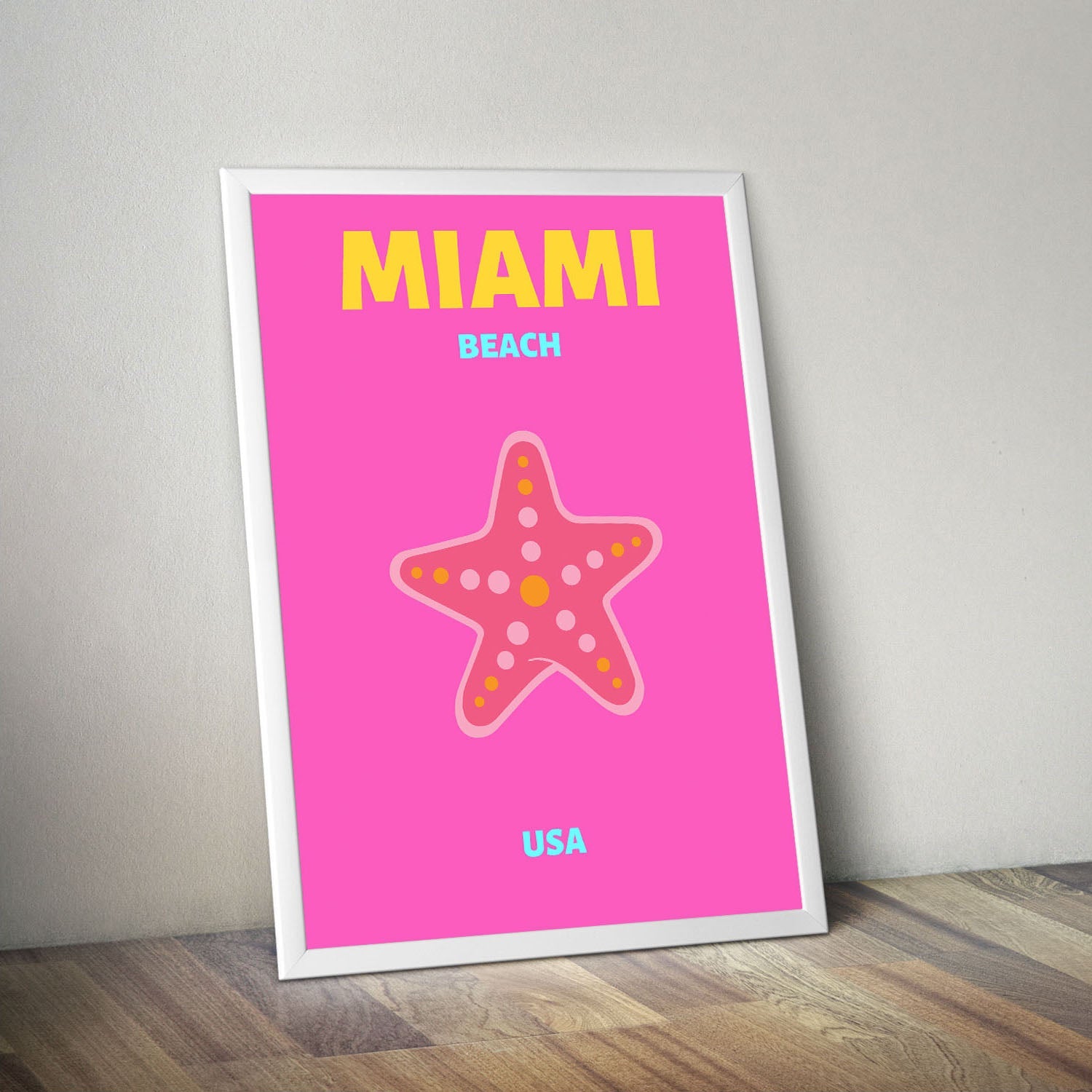 Wes Co Gallery Poster Miami Beach USA Pink Colorful Travel 16 x 20" Home Goods - Travel Illustrations Edge to edge Art Print